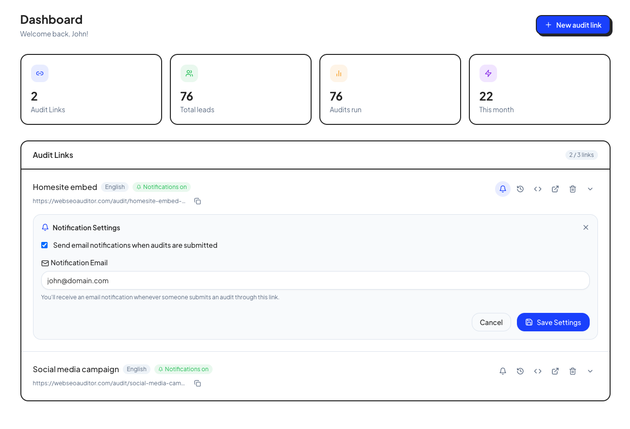 WebSEO Auditor Dashboard